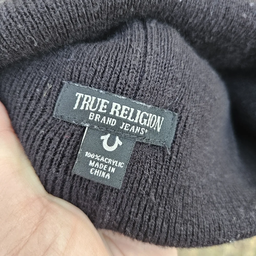 True Religion black logo patch beanie unisex
